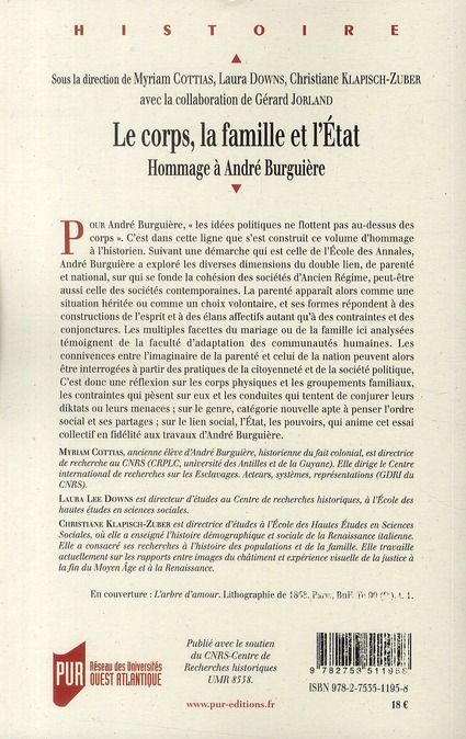 Quatrième de couverture de « CORPS LA FAMILLE ET L ETAT »