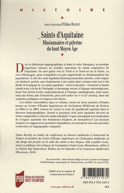 Quatrième de couverture de « SAINTS D AQUITAINE »