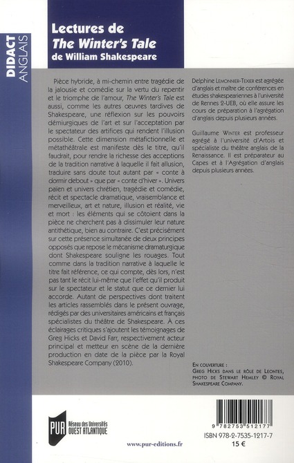 Quatrième de couverture de « LECTURES DE THE WINTER S TALE SHAKESPEARE »