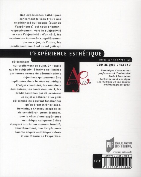 Quatrième de couverture de « EXPERIENCE ESTHETIQUE »