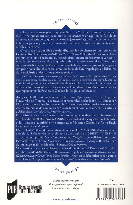 Quatrième de couverture de « JEUNESSE N EST PLUS CE QU ELLE ETAIT »