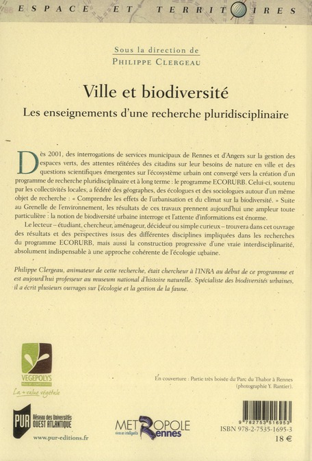 Quatrième de couverture de « VILLE ET BIODIVERSITE »