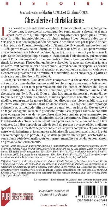 Quatrième de couverture de « CHEVALERIE ET CHRISTIANISME AUX XIIE ET XIIIE SIECLES »