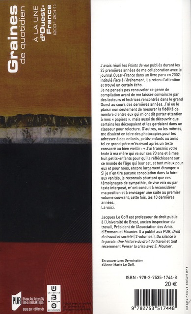 Quatrième de couverture de « Graines de quotidien : à la une d'"Ouest-France", 2001-2011 »
