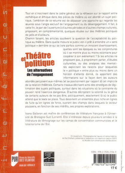 Quatrième de couverture de « THEATRE ET POLITIQUE »