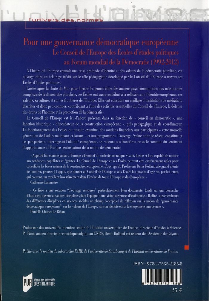 Quatrième de couverture de « POUR UNE GOUVERNANCE DEMOCRATIQUE EUROPEENNE »