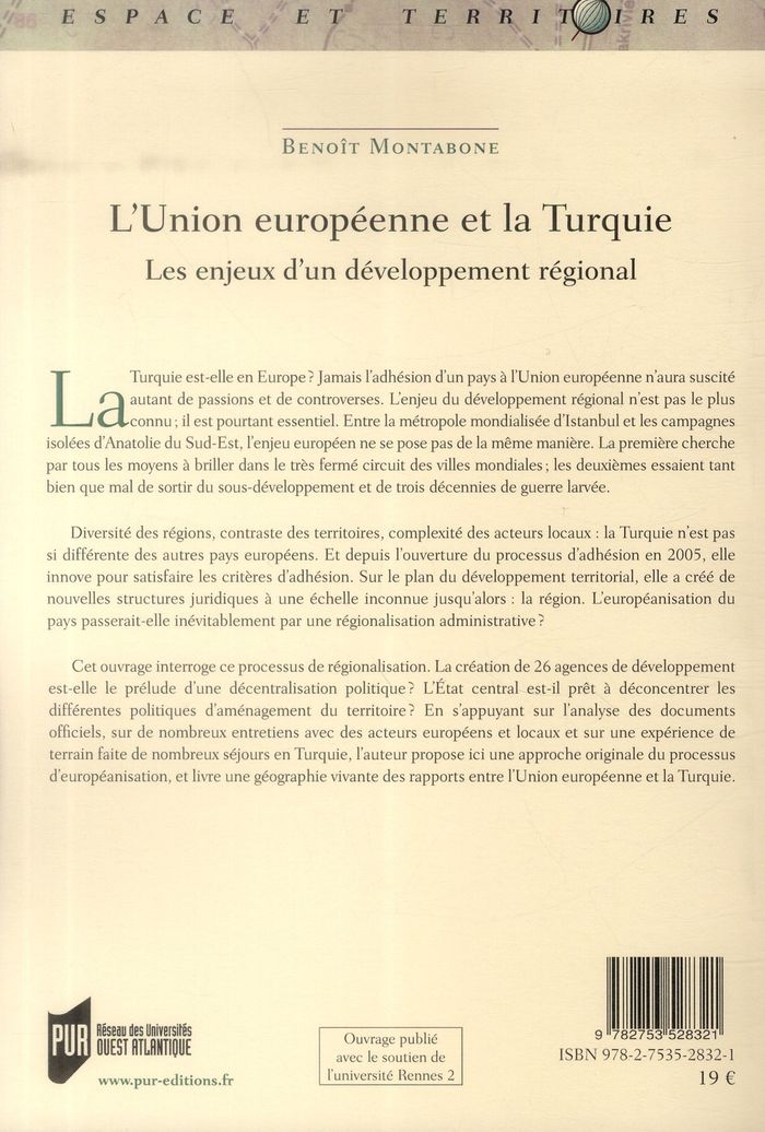 Quatrième de couverture de « UNION EUROPEENNE ET LA TURQUIE »