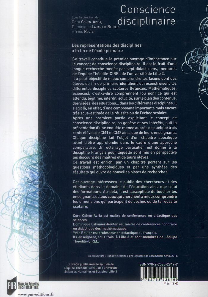 Quatrième de couverture de « CONSCIENCE DISCIPLINAIRE »