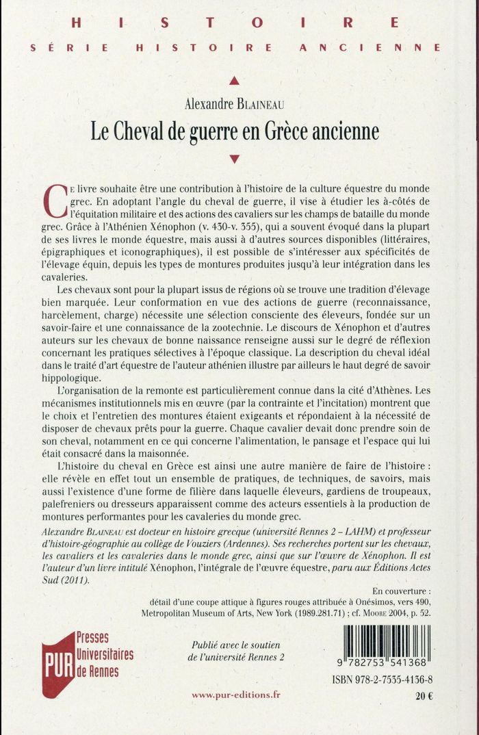 Quatrième de couverture de « CHEVAL DE GUERRE EN GRECE ANCIENNE »