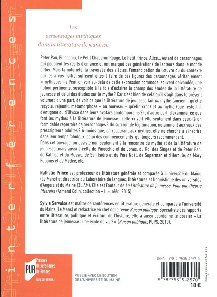 Quatrième de couverture de « PERSONNAGES MYTHIQUES DANS LA LITTERATURE DE JEUNESSE »