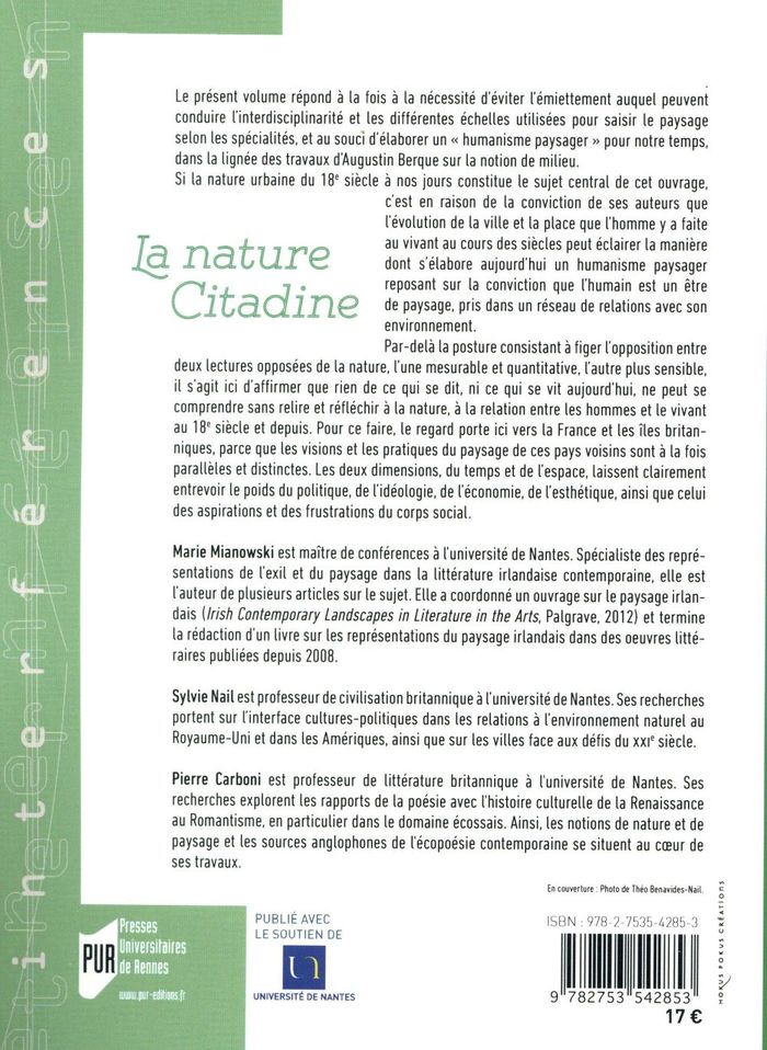 Quatrième de couverture de « NATURE CITADINE »