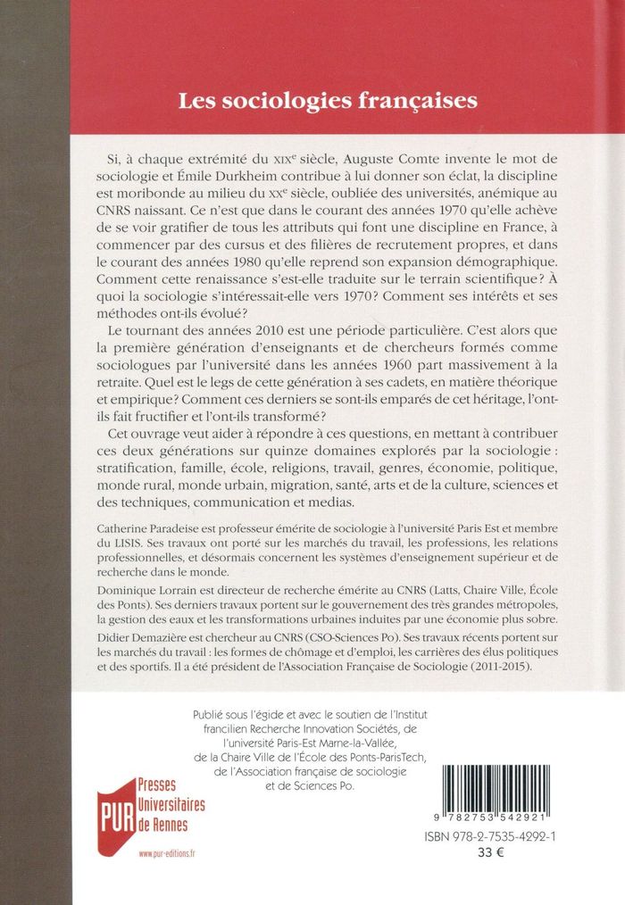 Quatrième de couverture de « SOCIOLOGIES FRANCAISES »