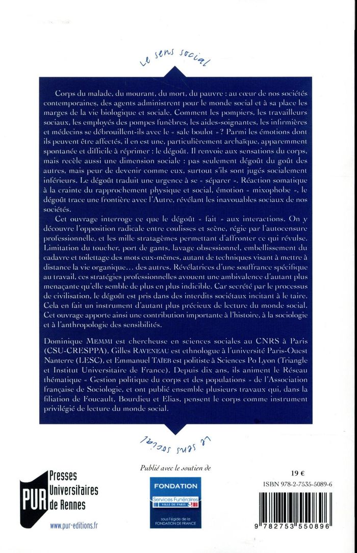 Quatrième de couverture de « Le social à l'épreuve du dégoût »
