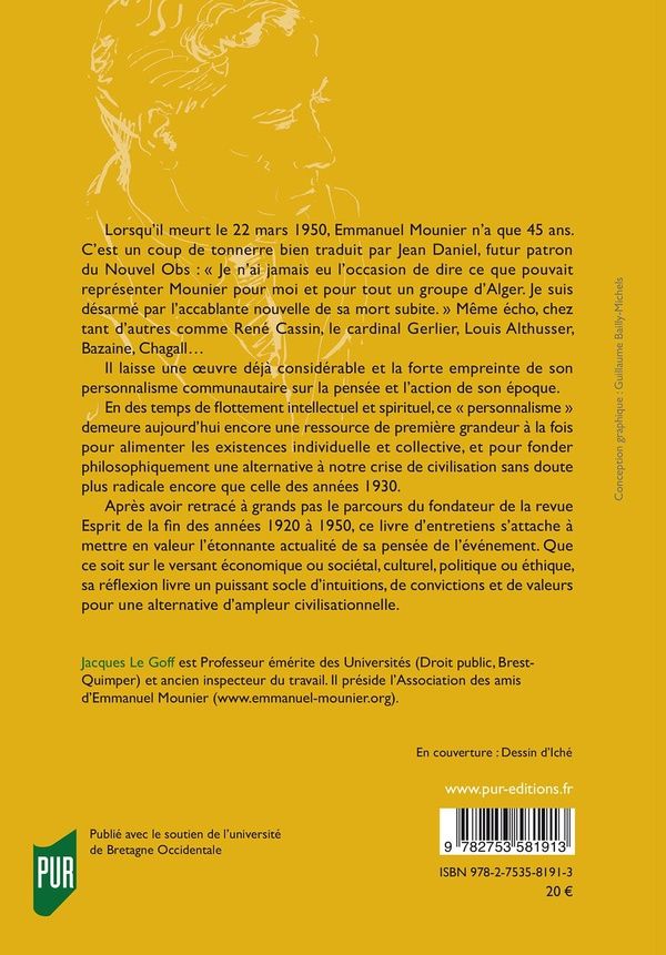 Quatrième de couverture de « Emmanuel Mounier d'hier à aujourd'hui : l'actualité d'une pensée »