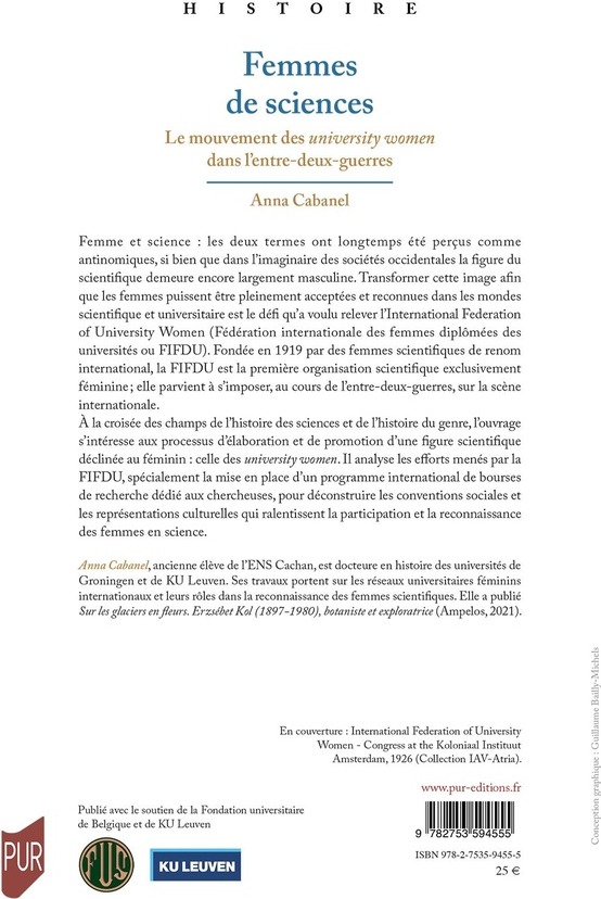 Quatrième de couverture de « Femmes de sciences : le mouvement des university women dans l'entre-deux-guerres »