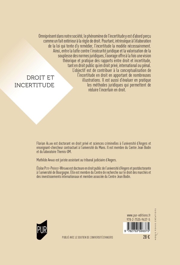 Quatrième de couverture de « Droit et incertitude »