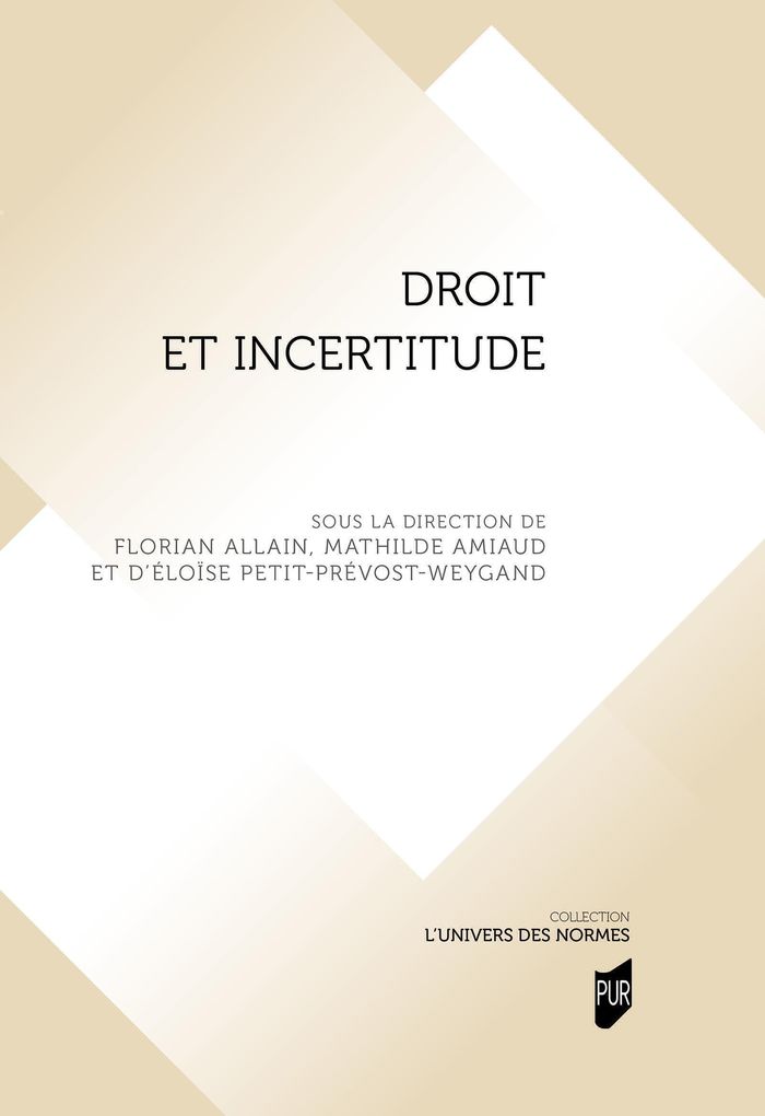 Couverture du livre « Droit et incertitude » de Florian Allain, librairie Les Contes Infusés à Corte