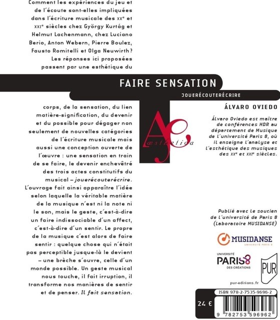Quatrième de couverture de « Faire sensation : jouerécouterécrire »