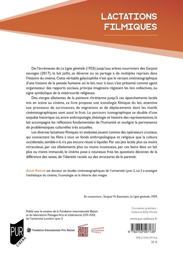 Quatrième de couverture de « Lactations filmiques : une iconologie des images de lait »
