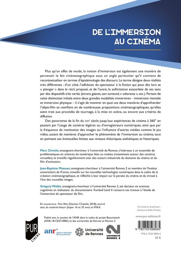 Quatrième de couverture de « De l'immersion au cinéma : [colloque en ligne, 18-20 mai 2021] »