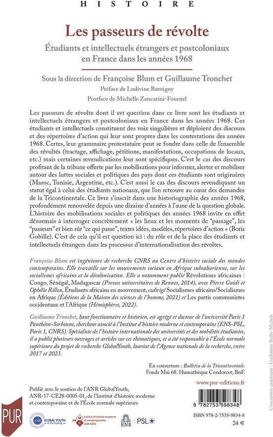 Quatrième de couverture de « Les passeurs de révolte : étudiants et intellectuels étrangers et postcoloniaux en France dans les années 1968 »