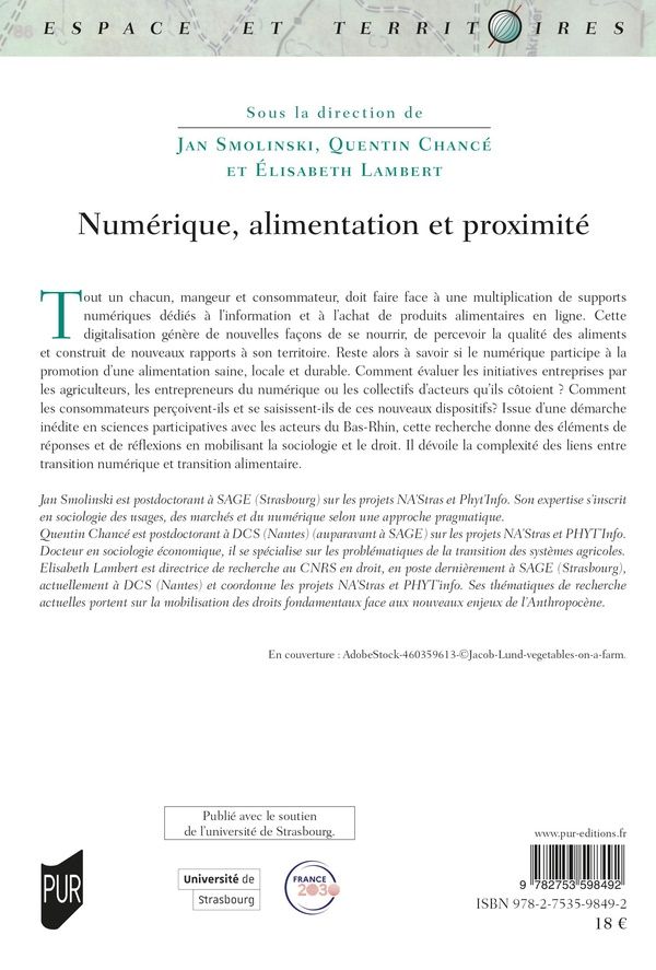 Quatrième de couverture de « Numérique, alimentation et proximité : illustrations à l'échelle bas-rhinoise »