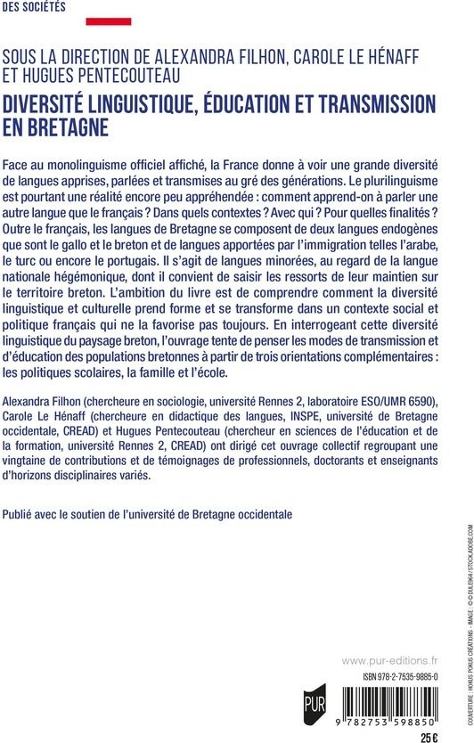Quatrième de couverture de « Diversité linguistique, éducation et transmission en Bretagne »