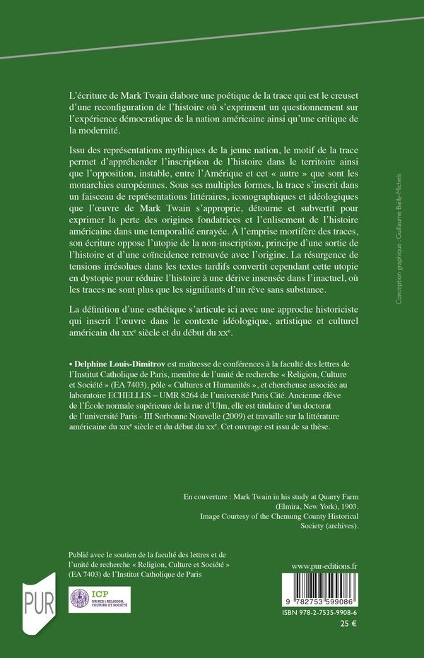 Quatrième de couverture de « Mark Twain et l'histoire : poétique et politique de la trace »