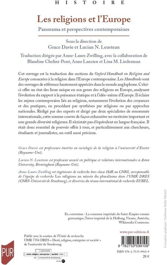 Quatrième de couverture de « Les religions et l'Europe : panorama et perspectives contemporaines »