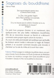 Quatrième de couverture de « Sagesses du bouddhisme : les plus belles paroles du Bouddha et des grands maîtres de cette tradition »