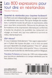 Quatrième de couverture de « LE PETIT LIVRE DE - 800 EXPRESSIONS POUR TOUT DIRE EN NEERLANDAIS »