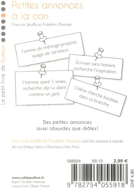 Quatrième de couverture de « LE PETIT LIVRE DE - PETITES ANNONCES A LA CON »