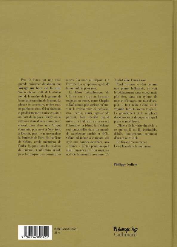 Quatrième de couverture de « VOYAGE AU BOUT DE LA NUIT »