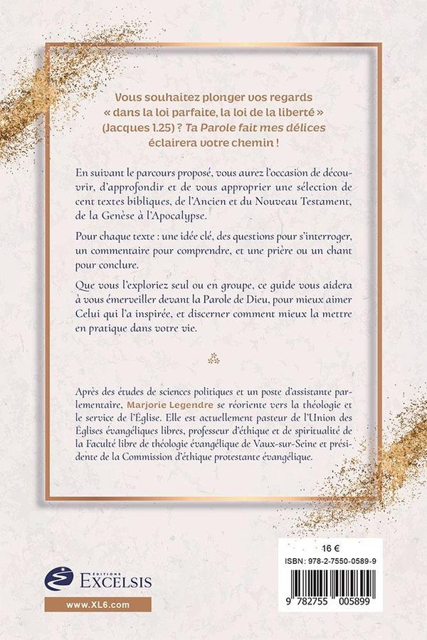 Quatrième de couverture de « Ta Parole fait mes délices : 100 méditations bibliques sur l'Ancien et le Nouveau Testament »