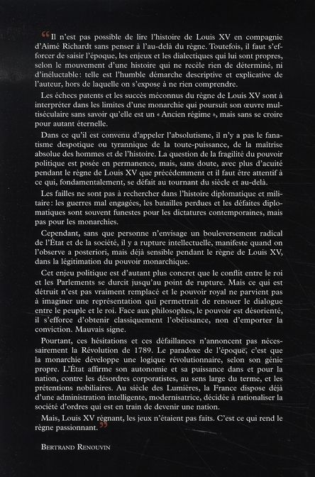 Quatrième de couverture de « LOUIS XV LE MAL-AIME »