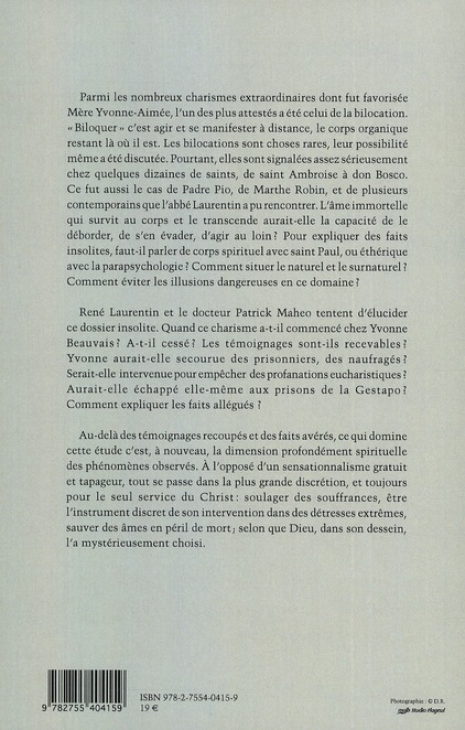 Quatrième de couverture de « BILOCATIONS DE MERE YVONNE-AIMEE DE MALESTROIT - ETUDE CRITIQUE EN REFERENCE A SES MISSIONS »