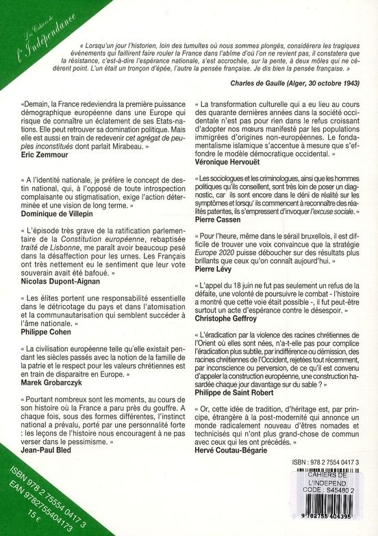 Quatrième de couverture de « CAHIERS DE L'INDEPENDANCE N11 »