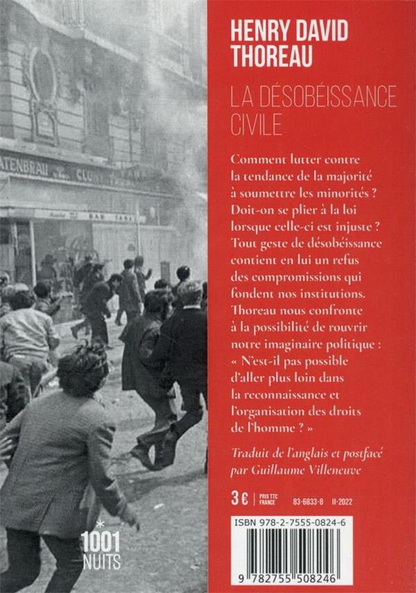Quatrième de couverture de « La désobéissance civile »