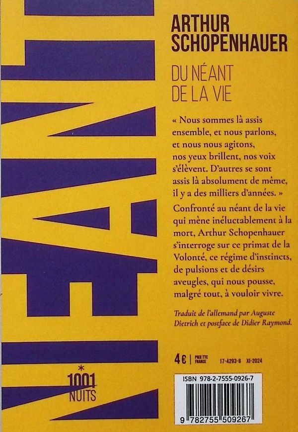 Quatrième de couverture de « Du néant de la vie »