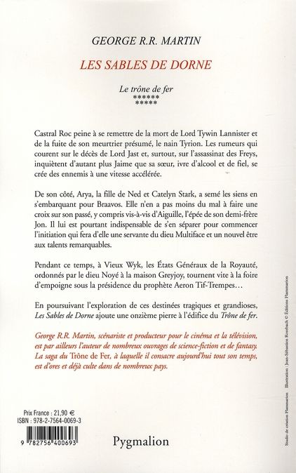 Quatrième de couverture de « Les sables de Dorne : roman »