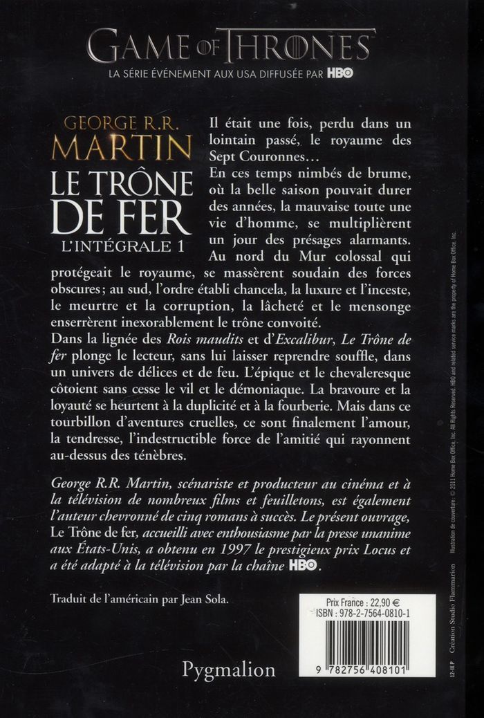 Quatrième de couverture de « Le trône de fer : roman »