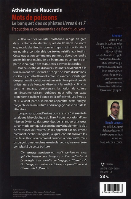 Quatrième de couverture de « MOTS DE POISSONS - LE BANQUET DES SOPHISTES, LIVRES 6 ET 7 »