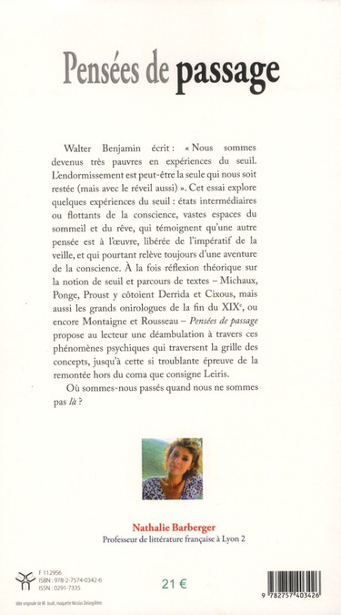 Quatrième de couverture de « PENSEES DE PASSAGE »