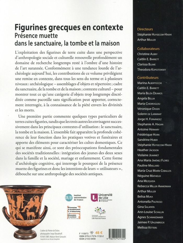 Quatrième de couverture de « FIGURINES GRECQUES EN CONTEXTE - PRESENCE MUETTE DANS LE SANCTUAIRE, LA TOMBE ET LA MAISON »