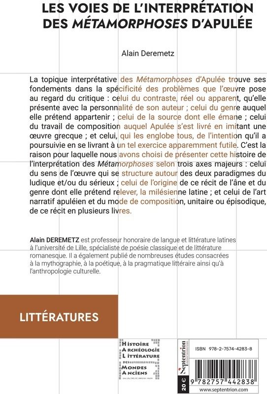 Quatrième de couverture de « Les voies de l'interprétation des "Métamorphoses" d'Apulée »