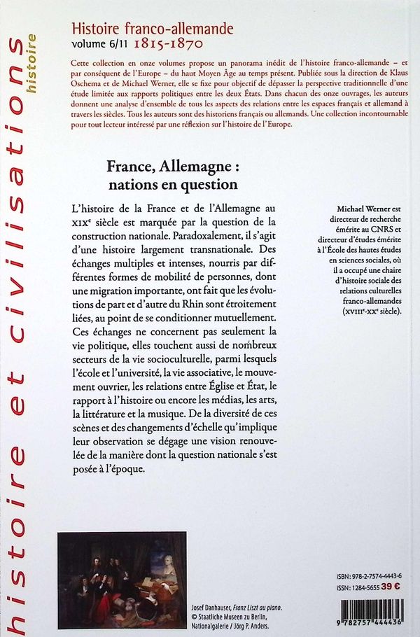 Quatrième de couverture de « France, Allemagne : nations en question, 1815-1870 »