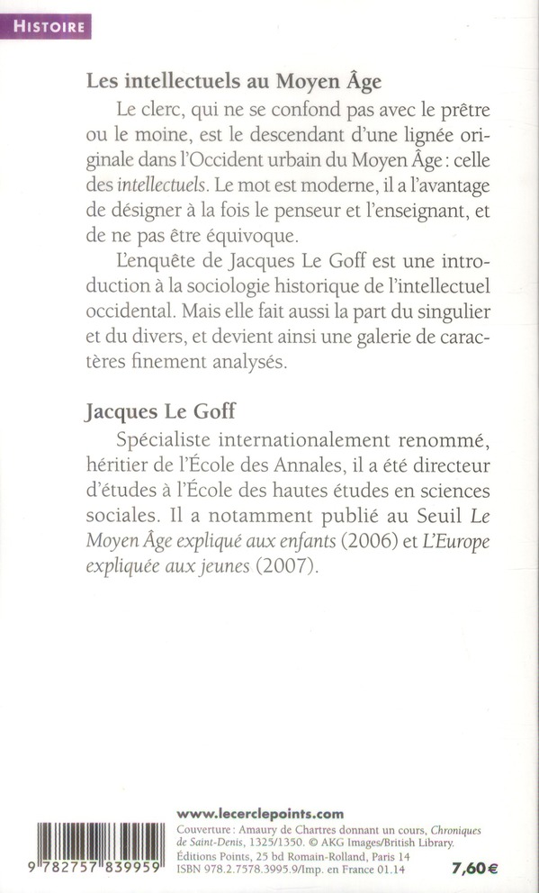 Quatrième de couverture de « Les intellectuels au Moyen âge »