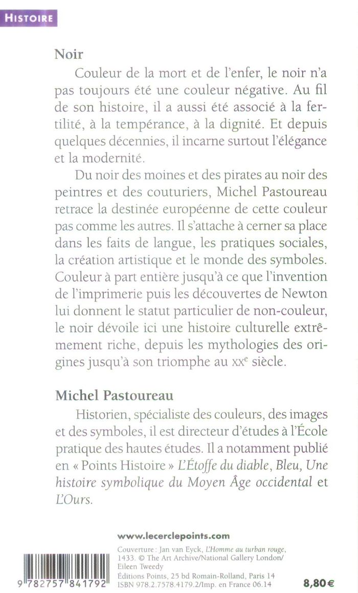 Quatrième de couverture de « Noir : histoire d'une couleur »