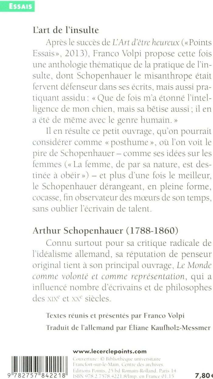 Quatrième de couverture de « L'art de l'insulte »
