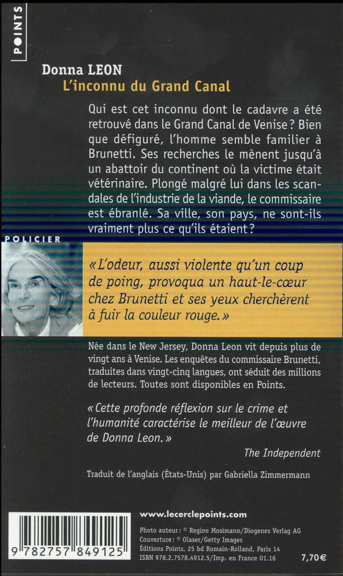 Quatrième de couverture de « L'inconnu du Grand Canal : roman »